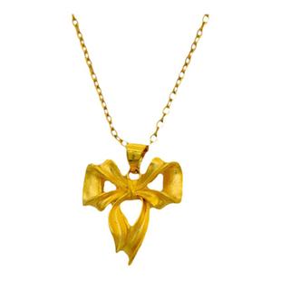 越南沙金项链女蝴蝶结吊坠999锁骨链小众颈链镀黄金色福字首饰