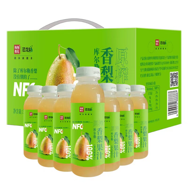 新疆恐龙屿原榨库尔勒香梨果汁NFC非复原 100%纯果汁300ml*10瓶