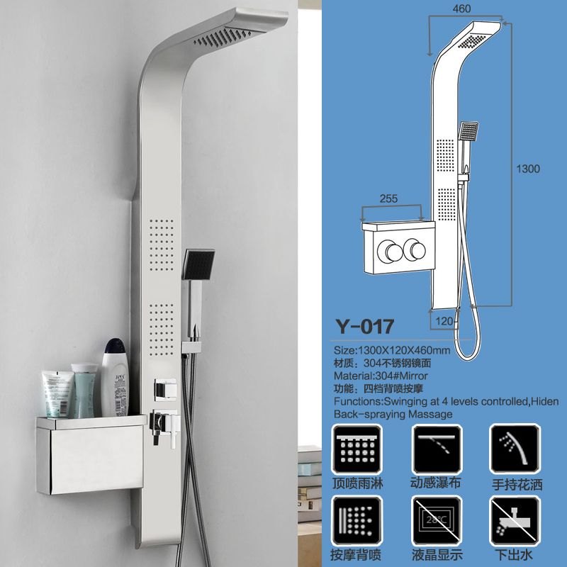 新款淋浴屏花洒套装挂墙式304不锈钢多功能按摩沐浴柱增压大喷头