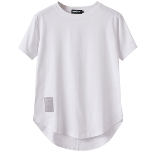 潮牌圆弧形下摆短袖t恤男女宽松简约百搭情侣圆领燕尾白色打底衫