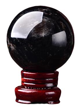 黑水晶球摆件招财镇宅天然原石玄关客厅书房球黑色水晶球