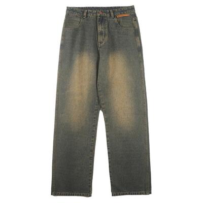 美式复古黄泥色牛仔裤