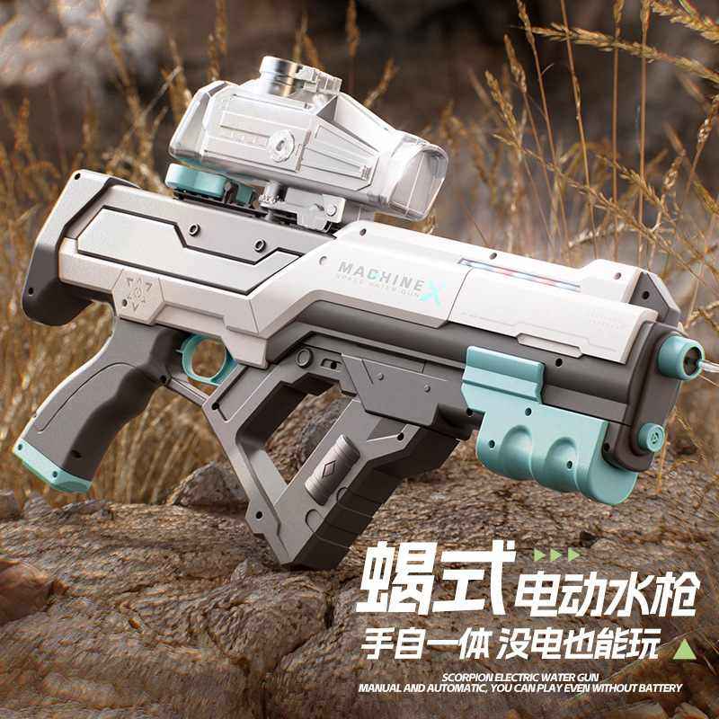 跨境新款太空手自一体功能式灯光三蝎玩具戏水电动UZI男水枪夏季