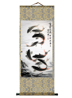 富贵玄关书房丝绸如鱼得水挂画
