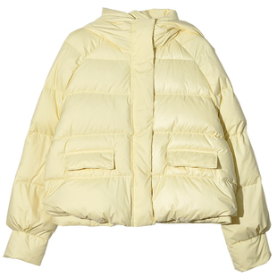 GESGOO奶油黄色泡芙羽绒服女短款冬季蓬松保暖90白鸭绒面包服外套