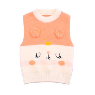 1-6岁女宝宝水貂绒针织衫背心女婴儿童春秋女童可爱卡通加绒马甲3