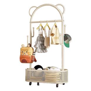 儿童衣帽架落地卧室小型移动挂衣架小熊收纳置物架家用房间晾衣架