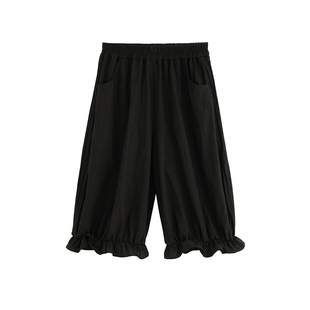 砚台家女童黑色花边直筒裤2026春装新款儿童休闲洋气九分裤阔腿裤