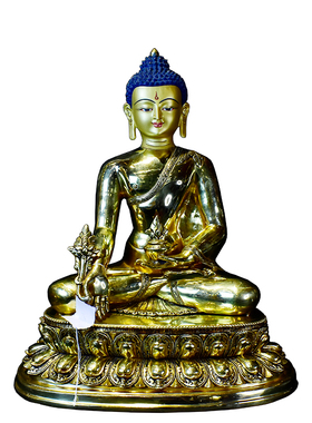 尼泊尔鎏金带背光密宗如来药师佛