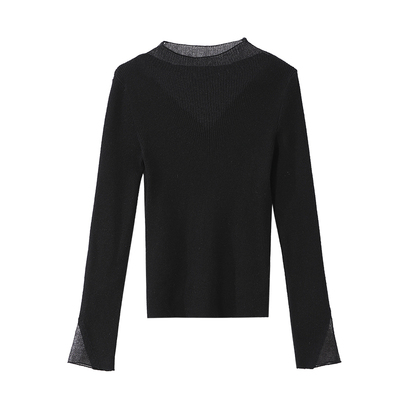 osa黑色半高领内搭蕾丝打底衫