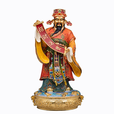 五路财神神像摆件铜质极彩