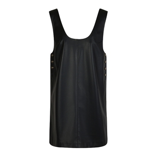 none H型荔枝纹理PU皮U领无袖背心连衣裙女冬新款百搭连衣裙