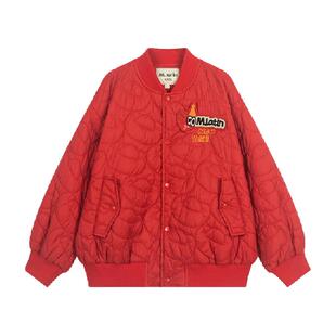 马拉丁童装外套春新款男女大童新年红色喜庆元宝元素绗缝棉服夹克