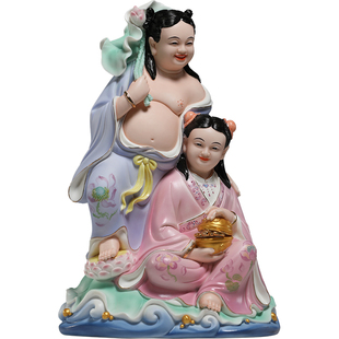 微美陶瓷14寸和合二圣神像祝福结婚礼品家用供奉工艺品装饰摆件