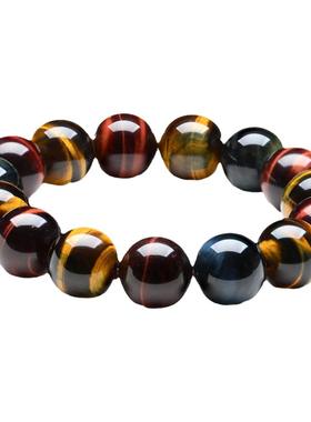 石玥珠宝 收藏级14mm彩金蓝红虎眼石手串转运珠手链 男女士款