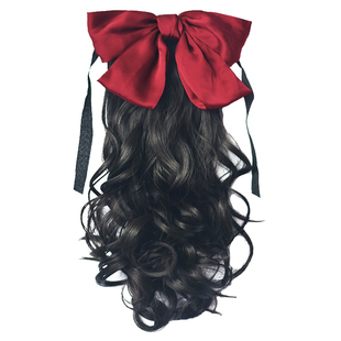 马尾假发女蝴蝶结绑带长卷发假马尾辫子短卷发大波浪逼真短假发片