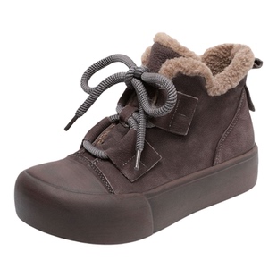 头层牛皮小鞋匠手工真皮羊羔绒短靴女秋冬复古百搭加绒保暖雪地靴