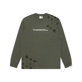 Aape旗舰店男装秋冬星星猿人做旧印花潮流长袖T恤1784XXP