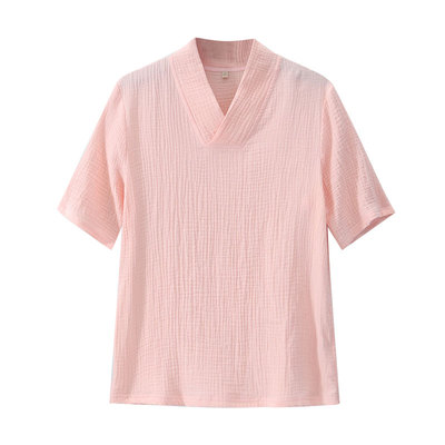 双层纱交领女士五分袖T恤