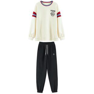 初中学生韩版卫衣套装休闲运动少女秋冬装加厚休闲裤青少年两件套