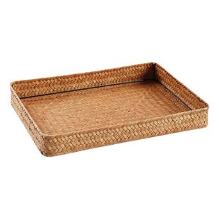 复古风日式草编托盘 家居收纳水果托盘 茶几遥控器钥匙整理收纳盘