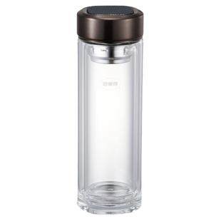 思乐得双层玻璃杯茶杯男士带盖泡茶杯商务便携耐热茶水杯380ml
