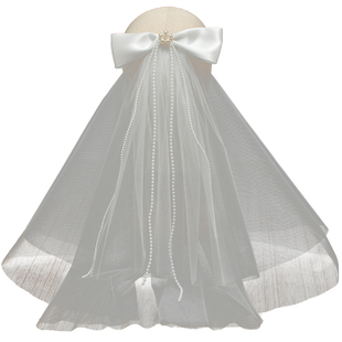 新款儿童头纱可爱小花童超仙唯美发饰女宝宝生日白色头饰拍照道具