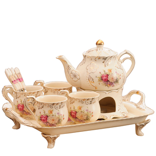 欧式陶瓷蜡烛加热泡煮咖啡茶具花茶茶具套装家用下午茶茶杯礼物