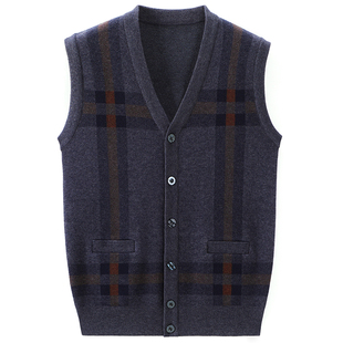 本命年红色羊毛衫无袖开衫背心男士秋冬中老年加厚马甲毛衣爸爸装