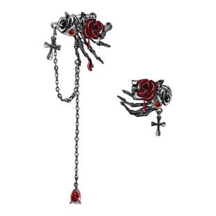 MASW麻秀原创骸骨系列甜酷红色玫瑰花耳骨夹暗黑设计感不对称耳夹