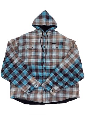 法兰绒渐变渲染格纹连帽衬衫棉服