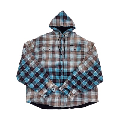 法兰绒渐变渲染格纹连帽衬衫棉服