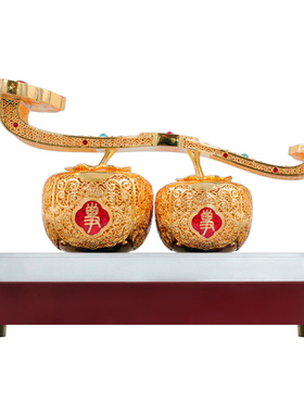 花丝黄铜柿子玉如意客厅摆件