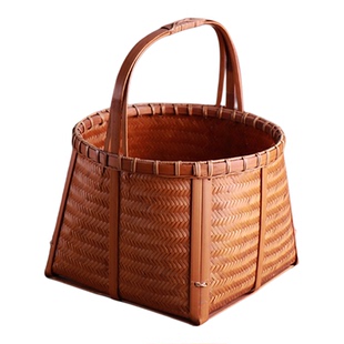 手工竹编提篮火锅店上菜篮子大漆手提户外采摘点心篮面包筐田园风