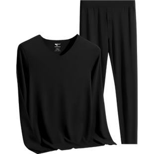 七匹狼德绒保暖内衣男款套装发热无痕男士秋衣秋裤黑色打底衫礼盒