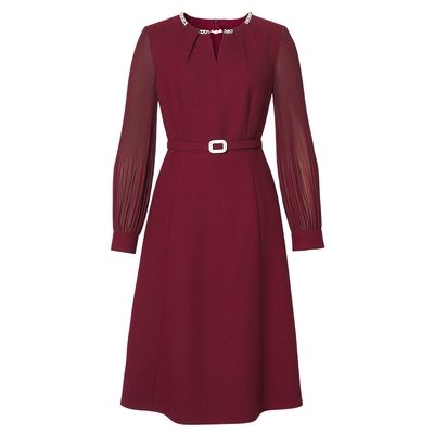 【商场同款】La Koradior拉珂蒂通勤秋新款气质拼接百褶袖连衣裙