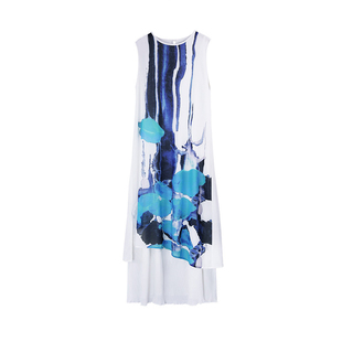 杨丽萍官方原创设计雀云裳民族风新中式国风山水画印花圆领连衣裙