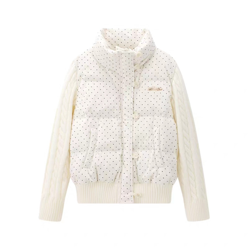 韩系甜美波点针织拼接长袖冬季棉服女宽松短款保暖加厚面包服外套