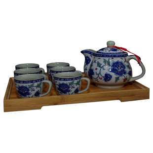 青花瓷中式茶具套装家用办公室陶瓷牡丹花过滤冲茶功夫泡茶壶茶具