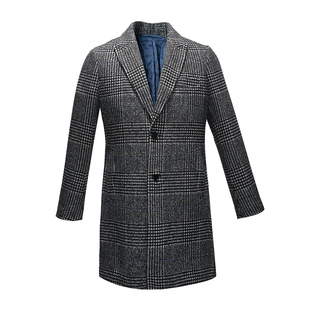 JODOLL乔顿男潮流休闲格子绵羊毛大衣冬季商务西装领中长款呢外套