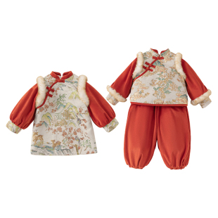 姐妹童装女童旗袍连衣裙冬季儿童国风汉服小女孩新中式唐装拜年服