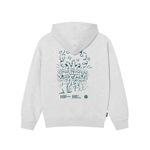 美国ELEMENT滑板连帽卫衣男灰色logo刺绣街头风重磅加绒落肩上衣