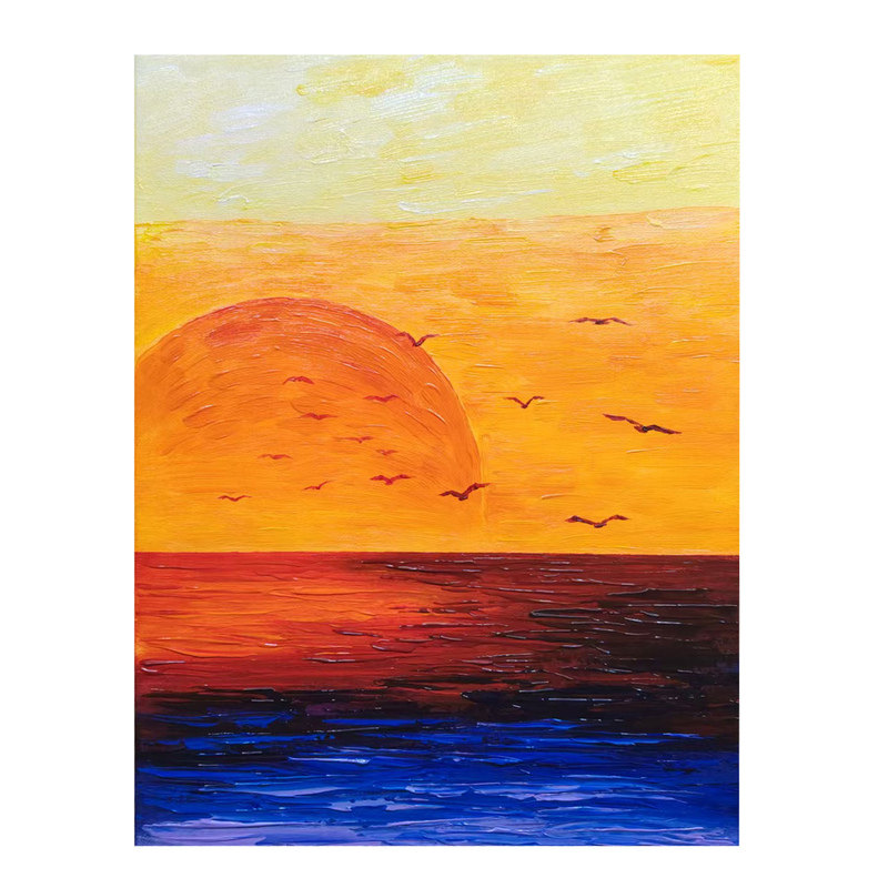 纯手绘抽象旭日东升成品丙烯刮刀肌理画油画客厅装饰画艺术挂画