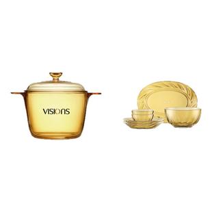 康宁双耳玻璃汤锅家用高硼硅可明火直烧耐高温炖锅蒸煮透明锅套装