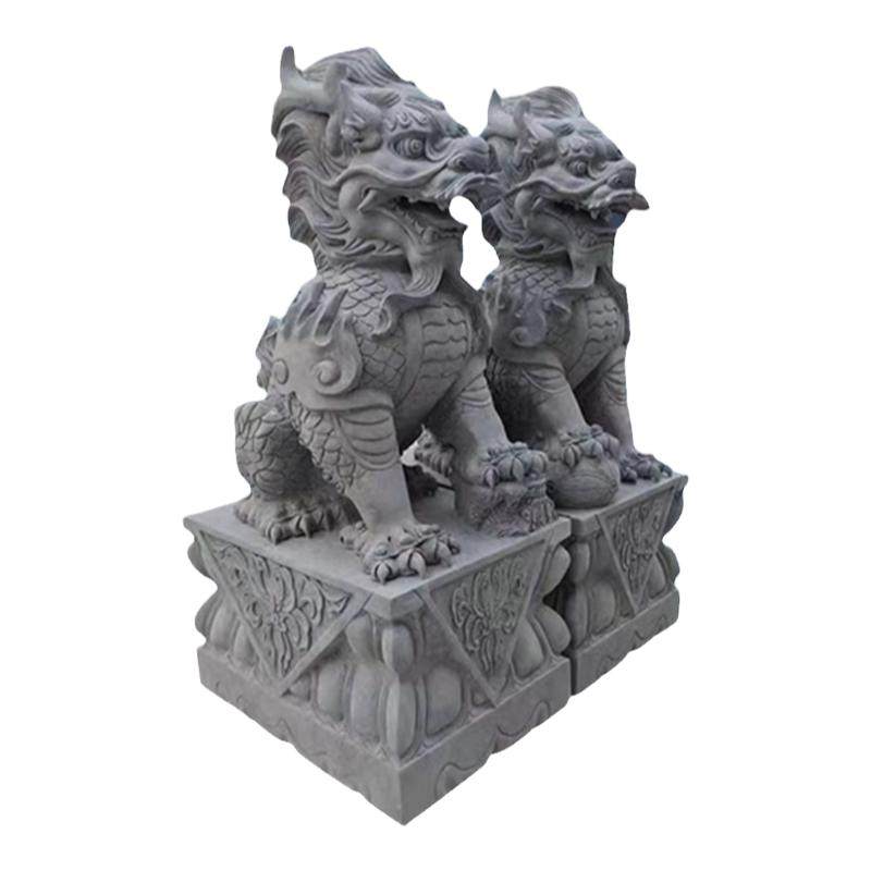 石雕青石麒麟一对看门镇宅摆件别墅商铺家用庭院汉白玉招财门墩