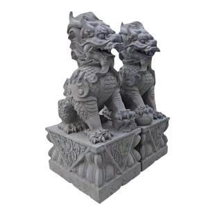 石雕青石麒麟一对看门镇宅摆件别墅商铺家用庭院汉白玉招财门墩