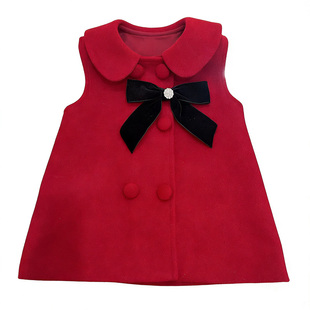 女童原创新品复古风千金翻领呢子背心裙超洋气公主马甲裙新年战袍