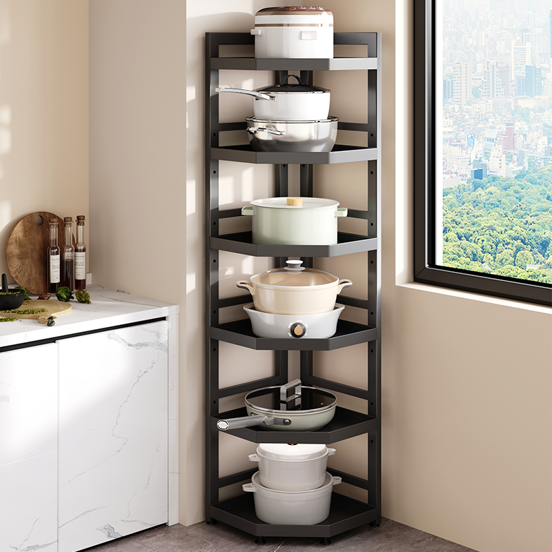 厨房三脚架置物架落地多层锅具收纳架多功能转角靠墙可调节储物架