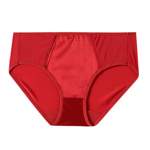 美标真丝中腰内裤女桑蚕丝内档简约丝绸桑蚕丝三角裤本命婚庆红色