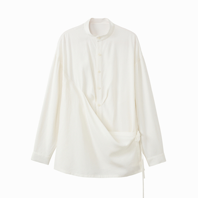 VAPOURBLUE原创设计麻料中式立领层次感结构衬衫